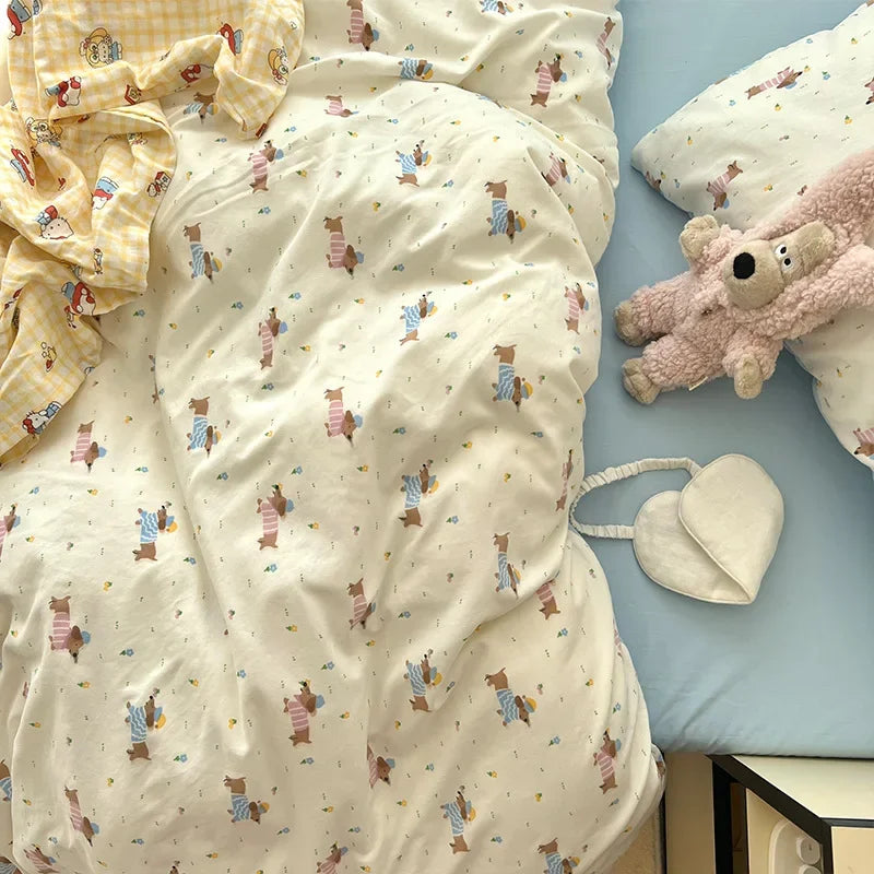 Afralia™ Cartoon Pattern Printed Cotton Bedding Set with Pillowcase