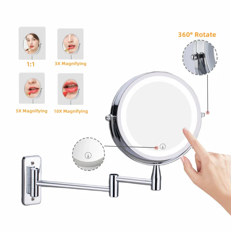 Afralia™ LED Light Makeup Mirror 10X Magnification Double Side Touch Dimming