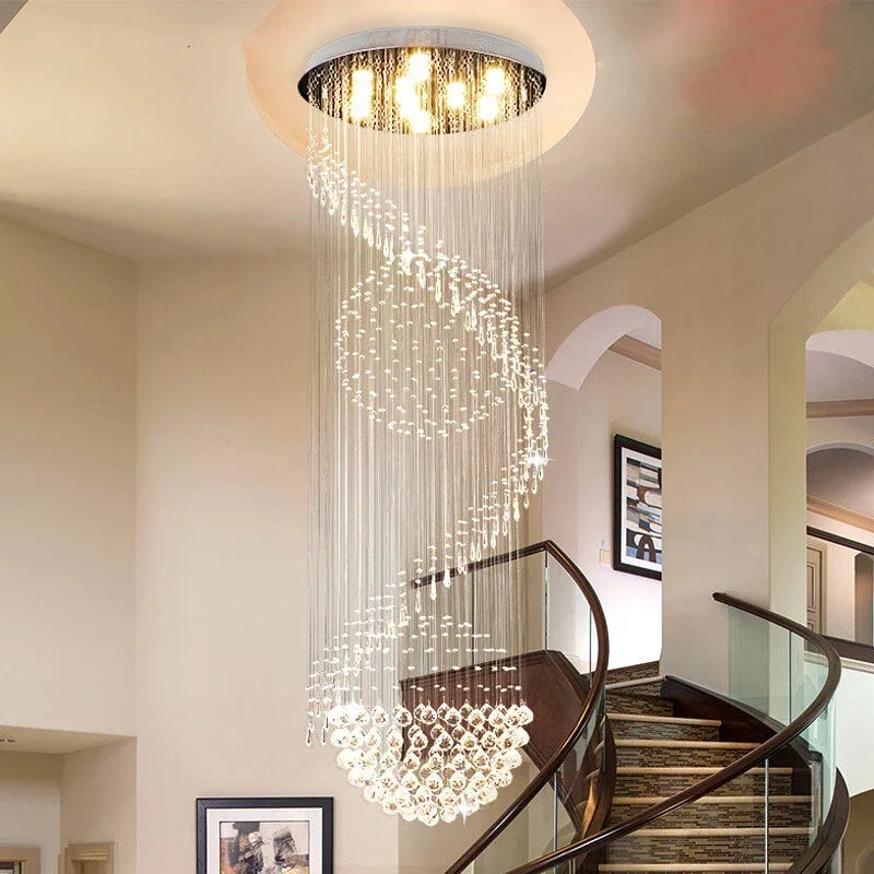 Afralia™ Crystal Staircase Chandelier: Modern LED Indoor Lighting for Living Room, Lobby, and Home