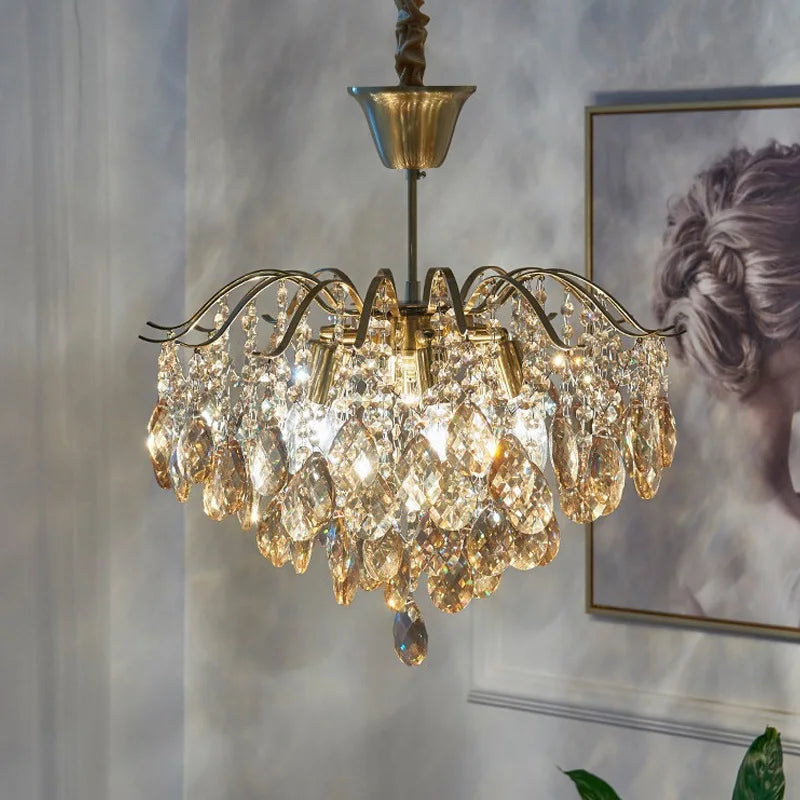 Afralia™ French Crystal Pendant Chandelier Ceiling Light for Living Room Dining Table