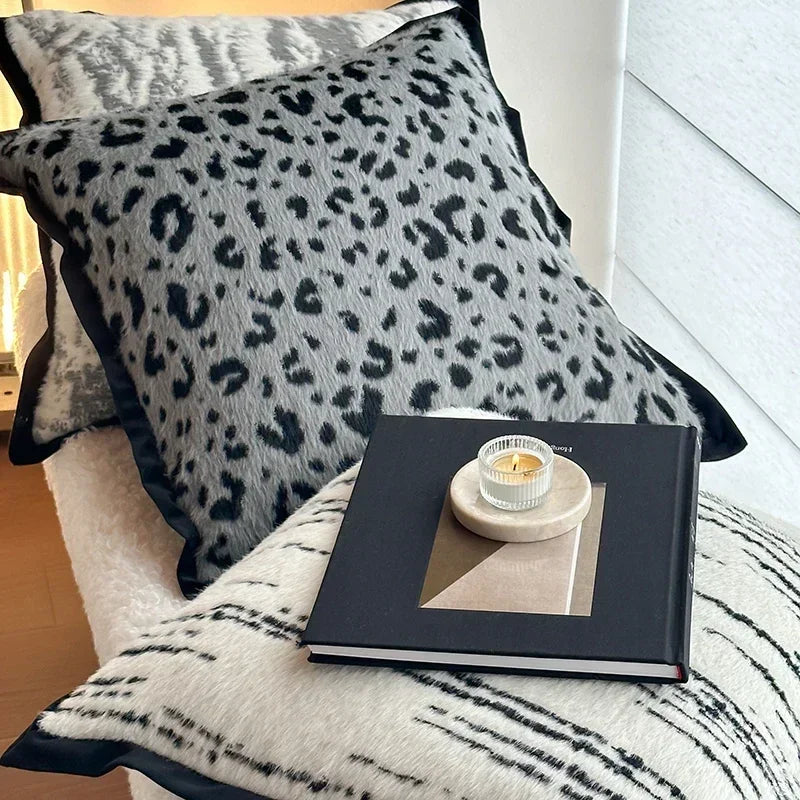 Afralia™ Luxury Leopard Print Mink Fur Sofa Pillow - Soft, Fluffy Decorative Cushion