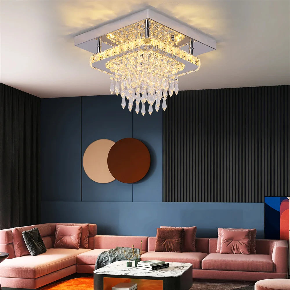 Afralia™ Crystal Square LED Chandelier: Modern Dimmable Ceiling Light for Bedroom, Living, Dinning Rooms