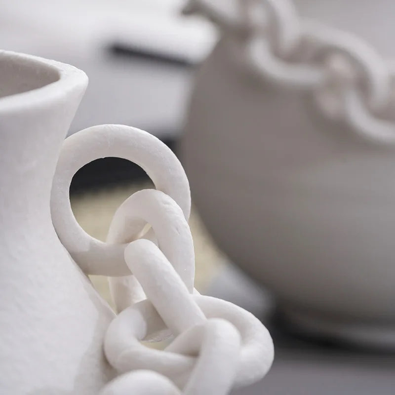 Afralia™ Geometric Chain Porcelain Vase - Stylish Room Decor & Flower Vase