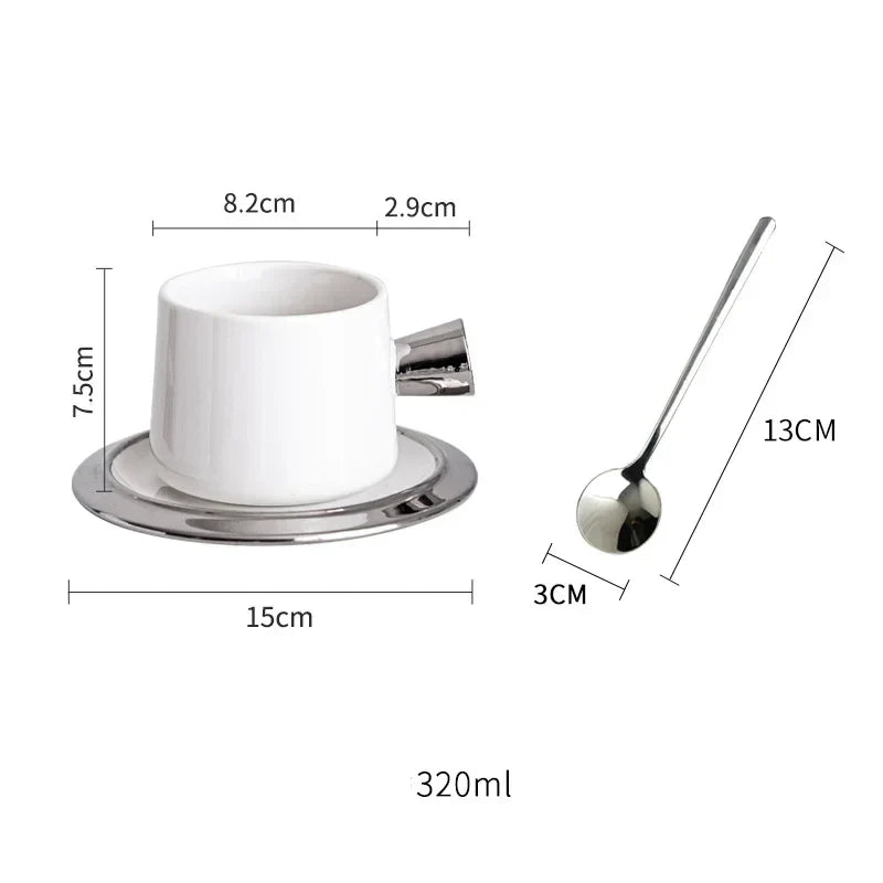 Afralia™ Silver Ceramic Mug Cup & Saucer Set for Dining Table and Coffee - minimalist design