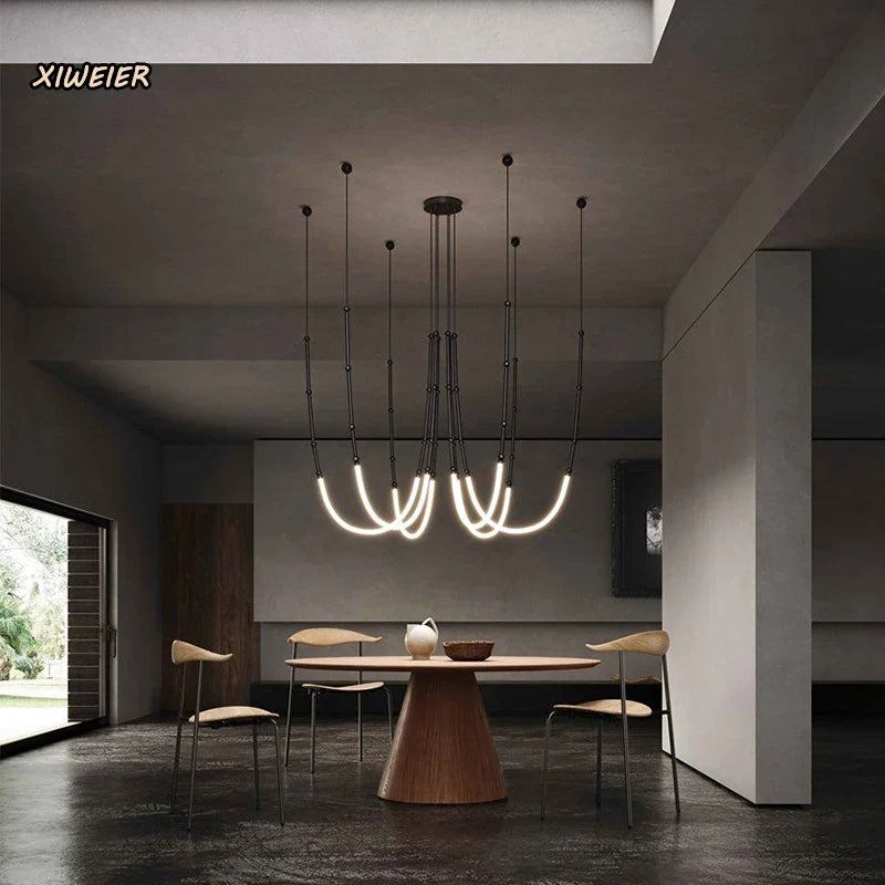 Afralia™ Linear Creative Chandelier: Nordic Italian Designer Modern Lighting for Living Room Lobby