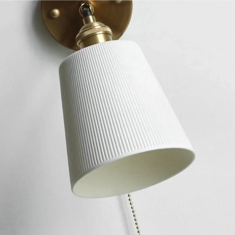 Afralia™ Ceramic LED Wall Sconce with Pull Chain for Bedroom, Living Room, or Bathroom