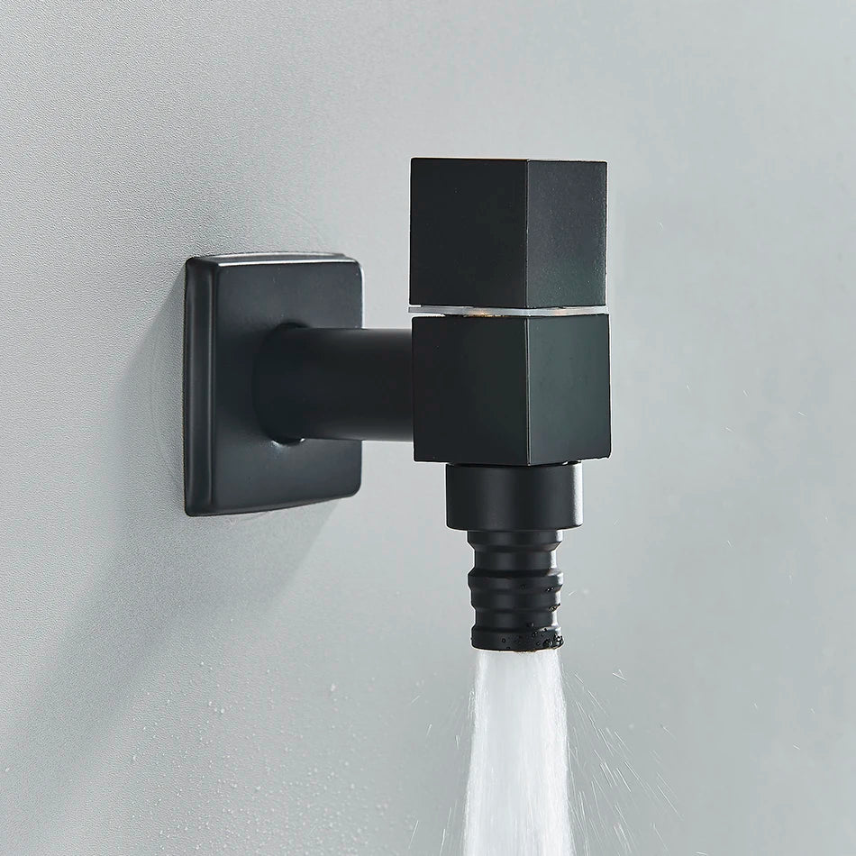 Afralia™ Black Brass Wall Mounted Washing Machine Faucet for Outdoor Use