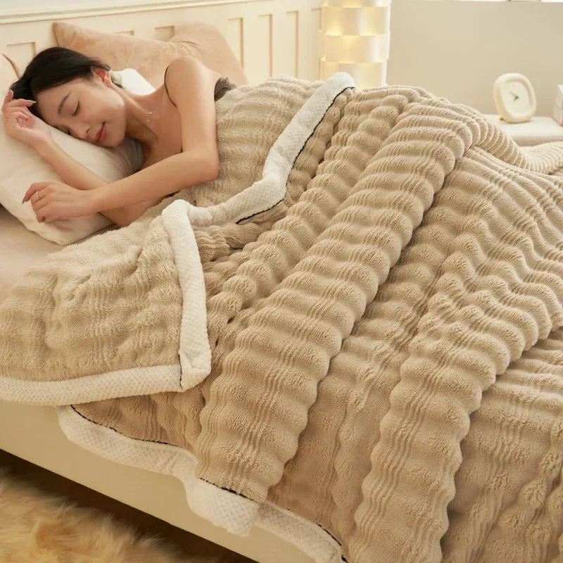 Afralia™ Fluffy Rabbit Plush Warm Blanket for Bed, Soft & Cozy Autumn Winter Comfort