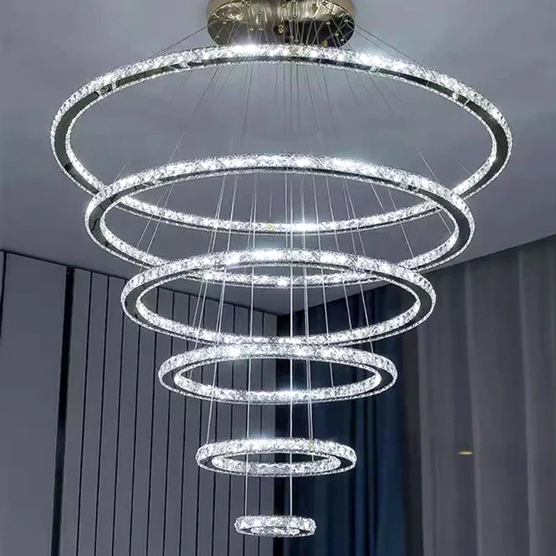 Afralia™ Crystal Stair Chandelier: Modern Indoor LED Ceiling Hanging Light