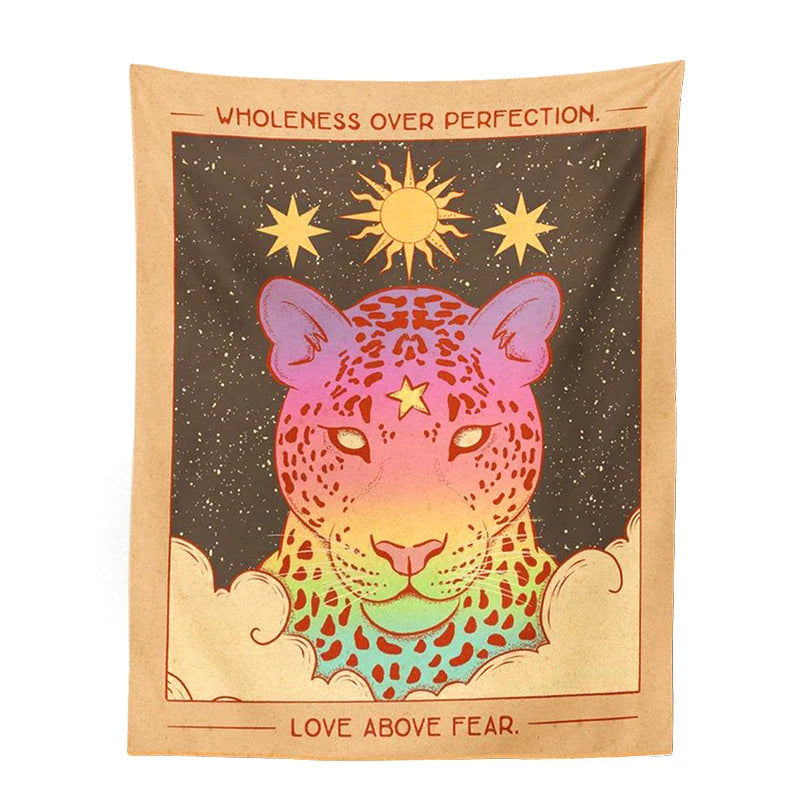 Afralia™ Vintage Tarot Tiger Leo Sun Moon Tapestry Wall Hanging