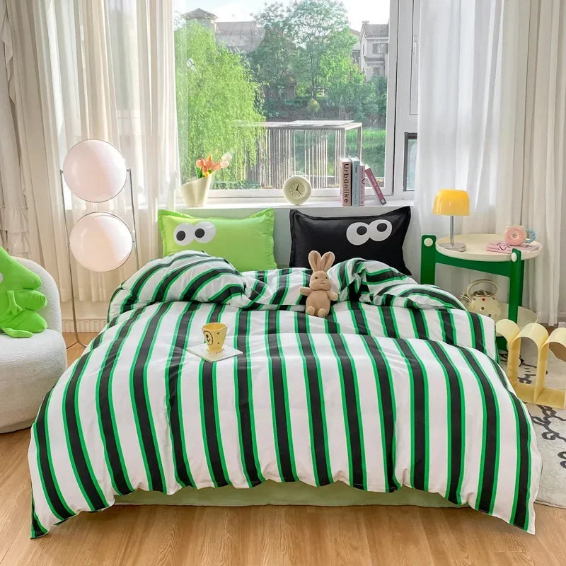 Afralia™ Striped Printed Cotton Bedding Set for Twin/Double Size Beds