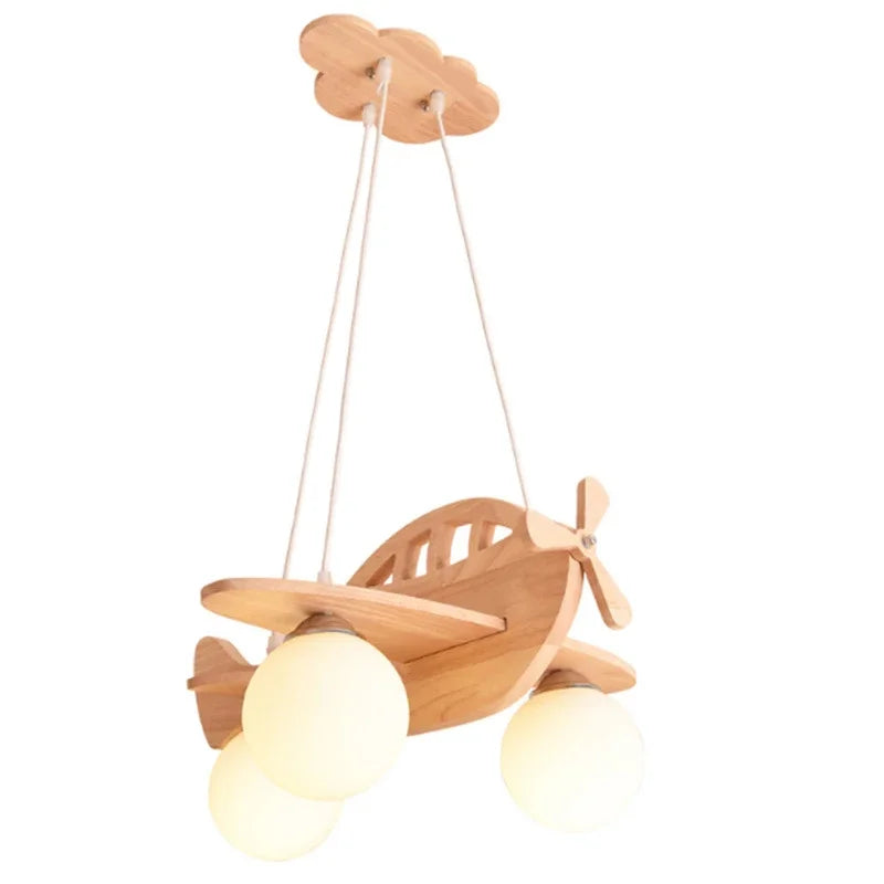 Afralia™ Kids Wood Airplane Chandelier LED Nursery Aircraft Suspension Lights