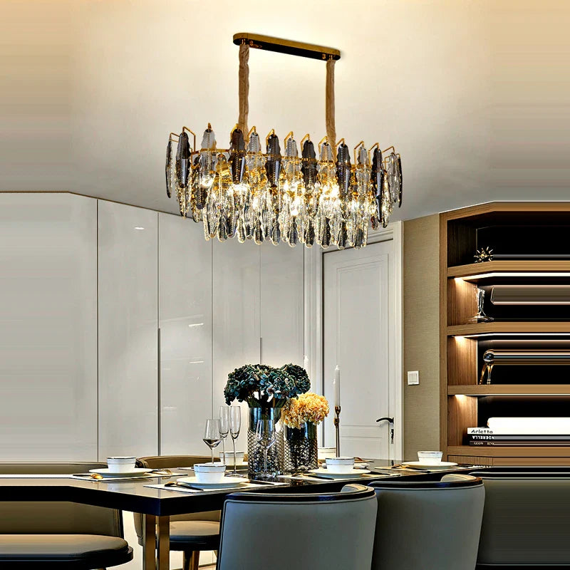 Afralia™ Gold Crystal LED Chandelier Lighting for Dinning Table