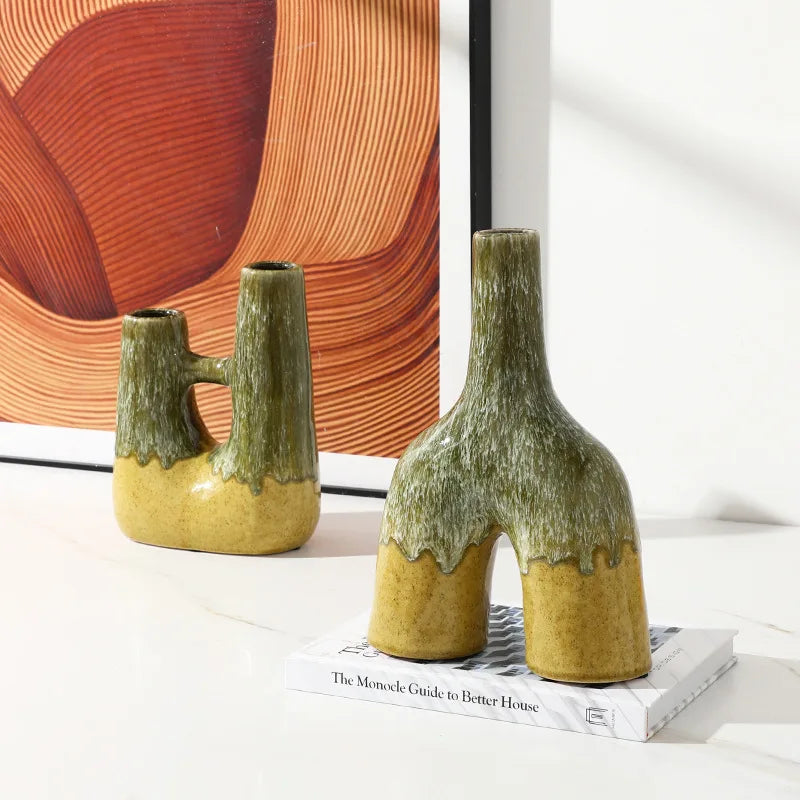 Afralia™ Abstract Kiln-changing Glaze Ceramic Vase for Home Decor and Floral Arrangement