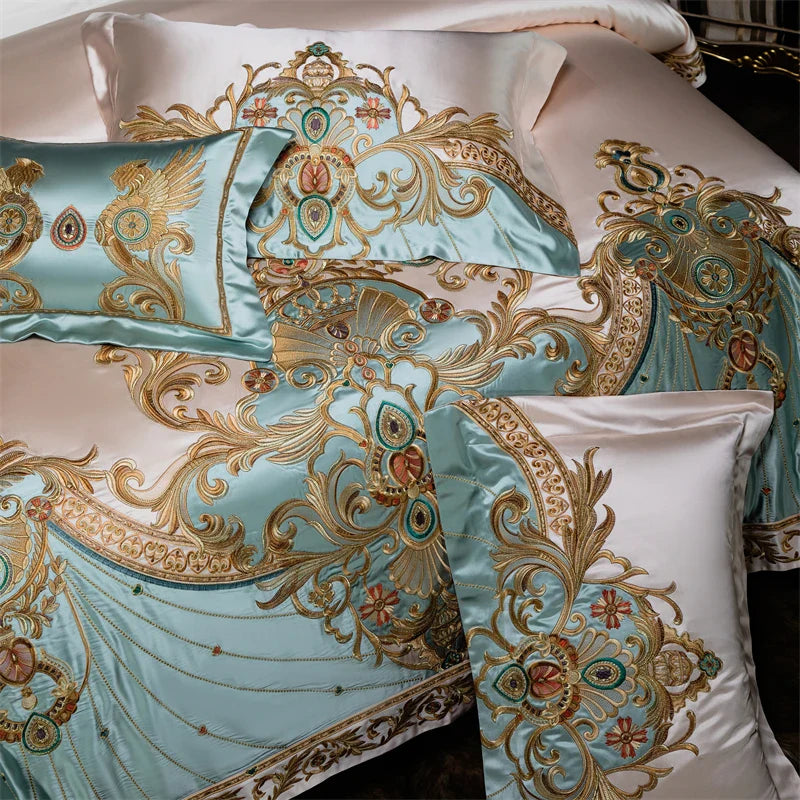 Afralia™ Royal Embroidery Egyptian Cotton Bedding Set with Duvet Cover and Pillowcases