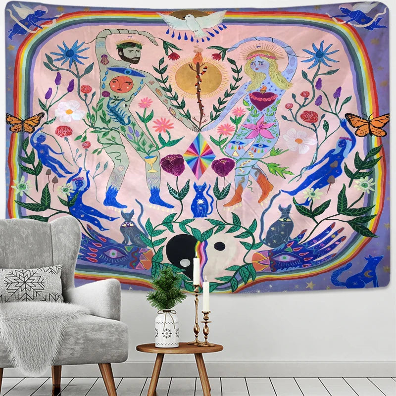 Afralia™ Psychedelic Plant Boy Girl Tapestry Wall Hanging for Retro Aesthetic Home Decor