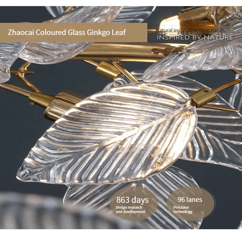 Afralia™ Ginkgo Leaf Crystal Chandelier - Elegant LED Pendant Lamp for Dining & Living Room