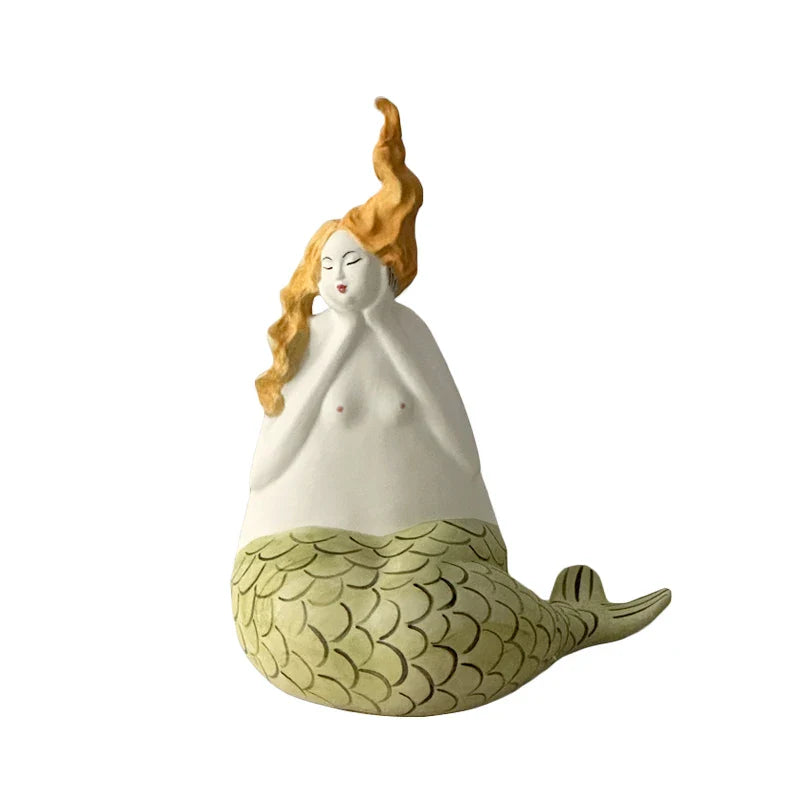 Afralia™ Mermaid Woman Sculpture Handmade Decorative Figurines Home Decor Ornament