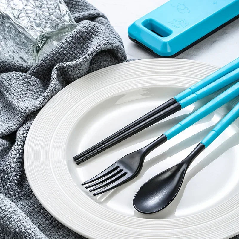 Afralia™ Travel Cutlery Set with Case, Eco-Friendly Utensils - 3 Pcs Fork Spoon Chopsticks