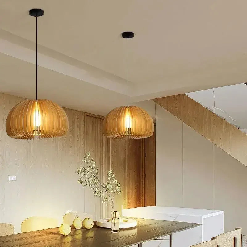 Afralia™ Pumpkin Wooden Pendant Light Fixture for Home and Restaurant Decor