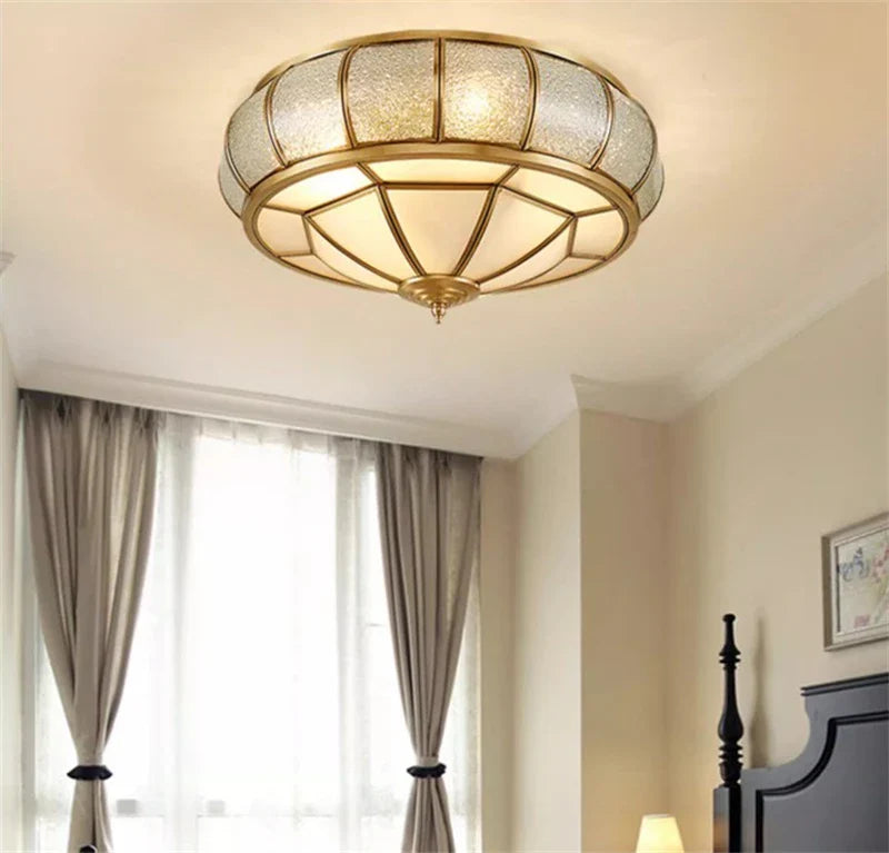 Afralia™ Nordic Copper Ceiling Light Glass Lampshade Retro Loft Fixture for Living Room