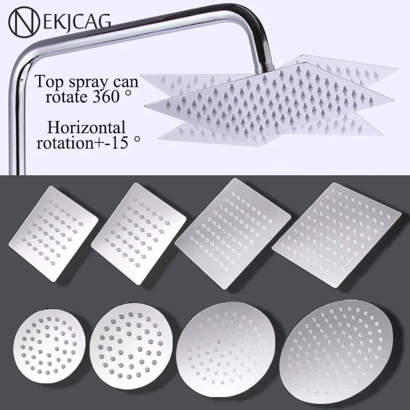 Afralia™ Stainless Steel Rainwater Shower Head for Bathroom with Round and Square Top Spray