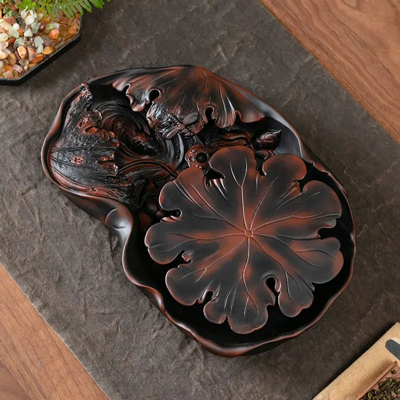 Afralia™ Purple Pottery Kung Fu Tea Tray - Chinese Retro Style Tea Brewing Table