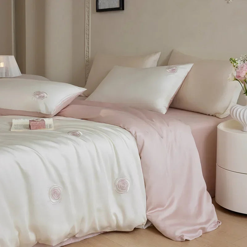 Afralia™ Luxury Embroidery Rayon Bedding Set for Cool Summer Comfort