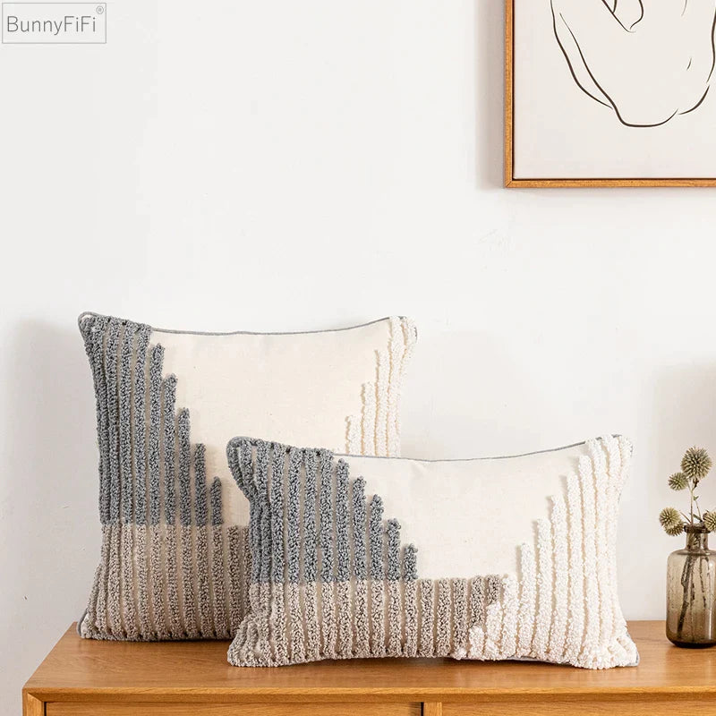 Afralia™ Boho Style Grey Abstract Cushion Cover for Home Decoration