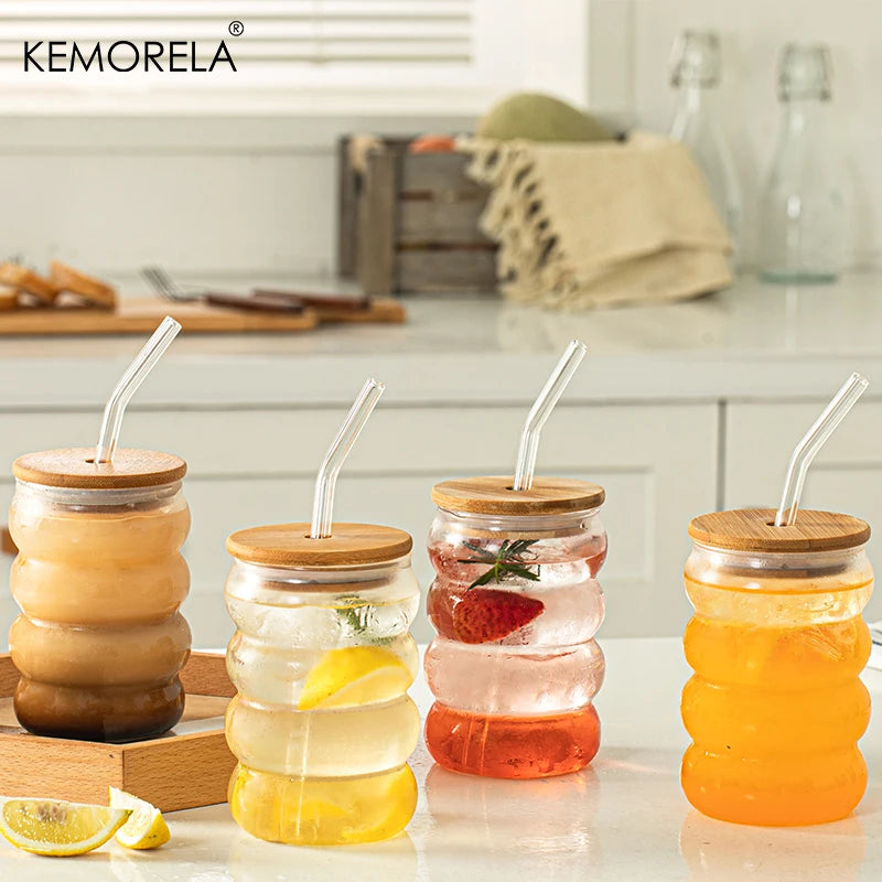 Afralia™ Creative Glass Cup Set with Lid and Straw - Perfect for Parties