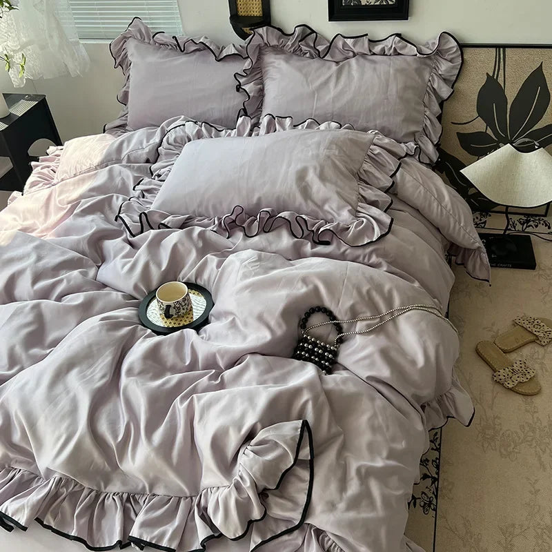 Afralia™ Cooling Silky Ruffled Bedding Set 180X220 - 4 Piece Smooth Fitted Sheet