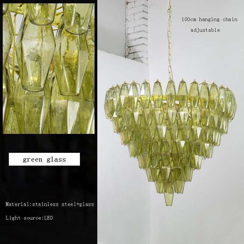 Afralia™ Amber Glass LED Ceiling Chandelier for Villa Living Room