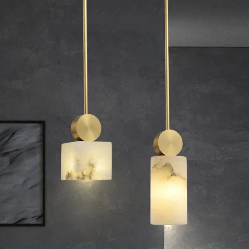 Afralia™ Modern Marble Geometric Led Pendant Chandelier: Minimalist Lighting for Living Room & Study