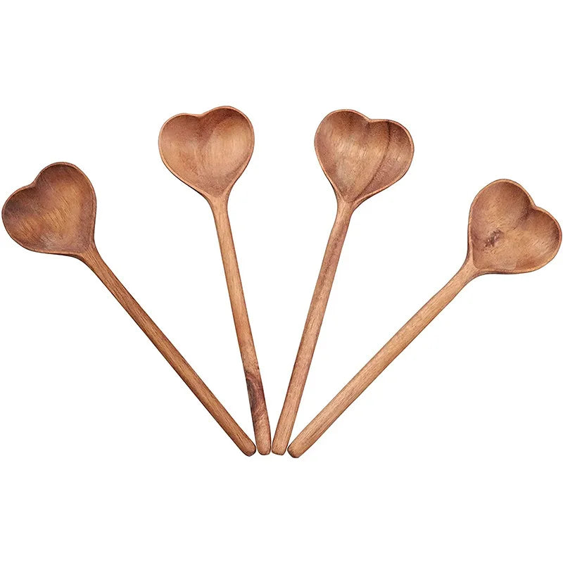 Afralia™ Wooden Heart Spoon Kitchen Dessert Coffee Stirring Tool