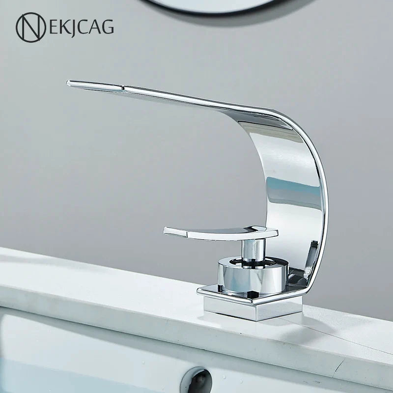 Afralia™ Stainless Steel Basin Faucet Single Handle Mixer Waterfall Sink Tap Deck Install