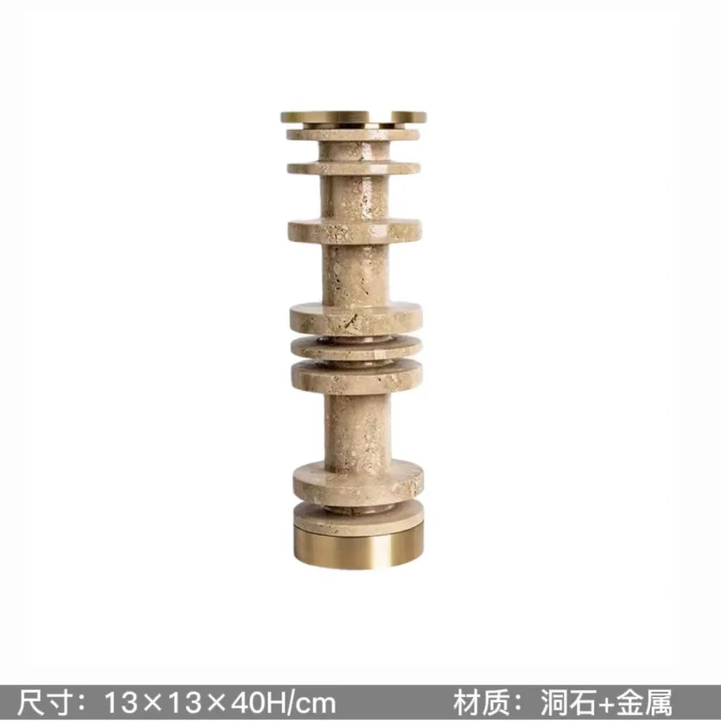 Afralia™ Luxe Brown Travertine Marble Candle Holder with Metal Base