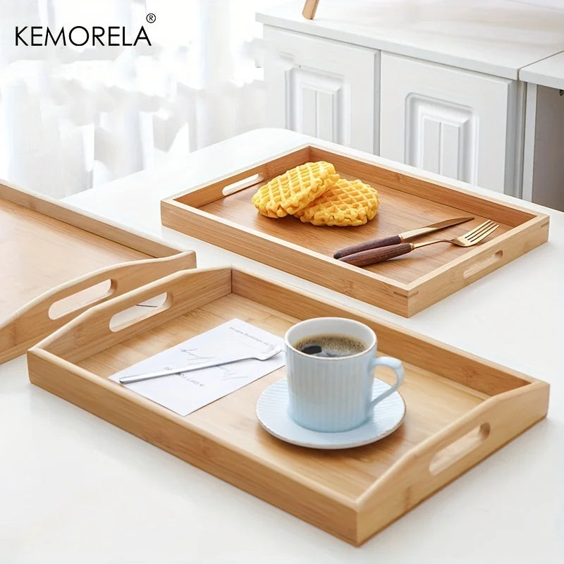 Fs Kitchen Tray Racket Afralia™ 1PCS Rectangular Wooden Trays - Multipurpose Kitchen Storage