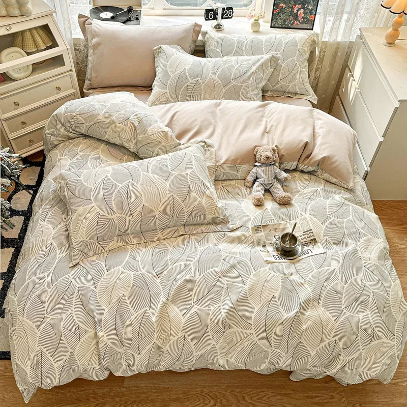 Afralia™ Sanded Cotton Bedding Set King Queen RU Size Duvet Cover Sets, Premium Quality