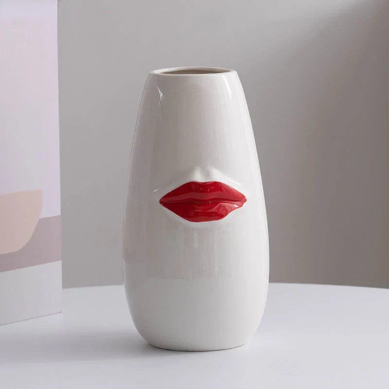 Afralia™ Red Lips Porcelain Vase: Minimalist Desk Decoration for Flower Arrangement