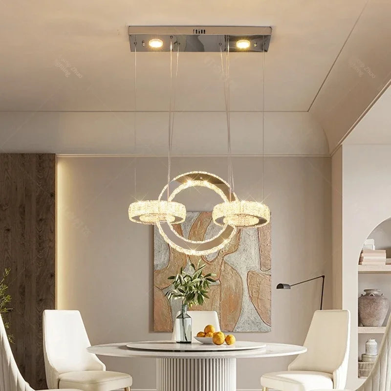 Afralia™ Crystal LED Circle Rings Chandelier for Bedroom, Villa, Stair - Luxury Pendant Light