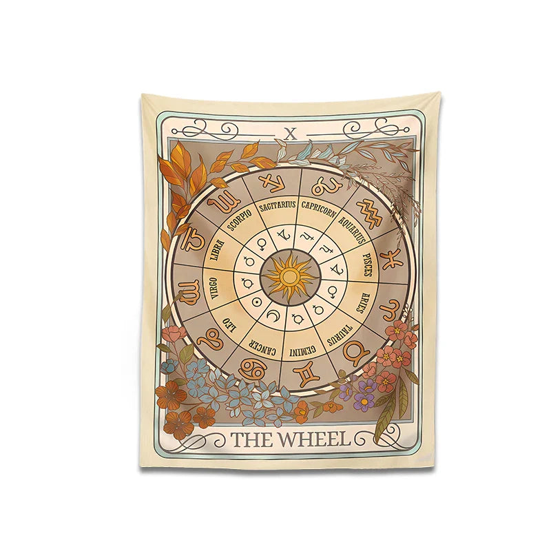 Afralia™ Wheel of Fortune Tarot Tapestry: Zodiac Astrology Celestial Wall Hanging Art