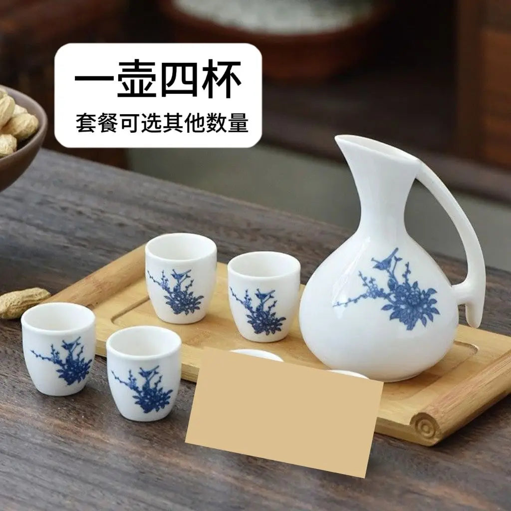 Afralia™ Ceramic Wine Set Dispenser Antique Pot Liquor Cup Warming Container