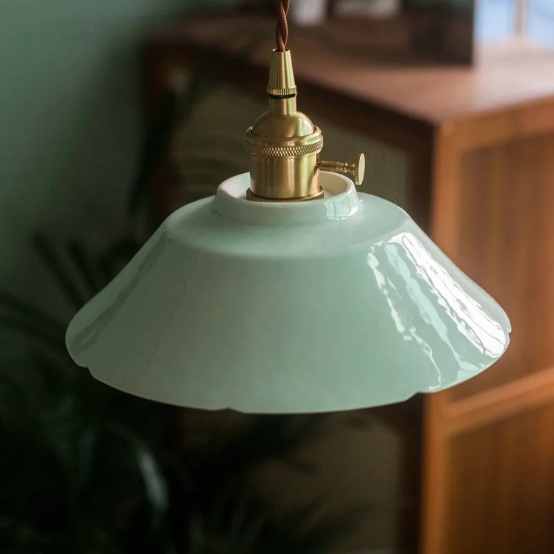 Afralia™ Green Ceramic Pendant Light LED Vintage Hanging Lamp with LED Bulb