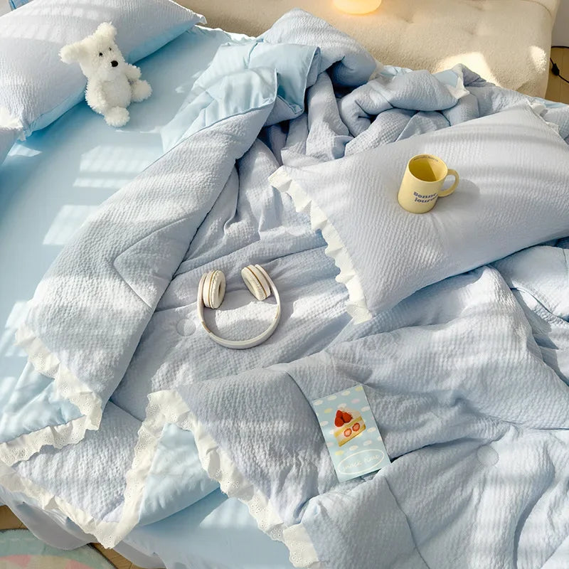 Afralia™ Summer Lace Ruffle Blanket - Skin-Friendly Cooling Quilt, Girly Fresh Style