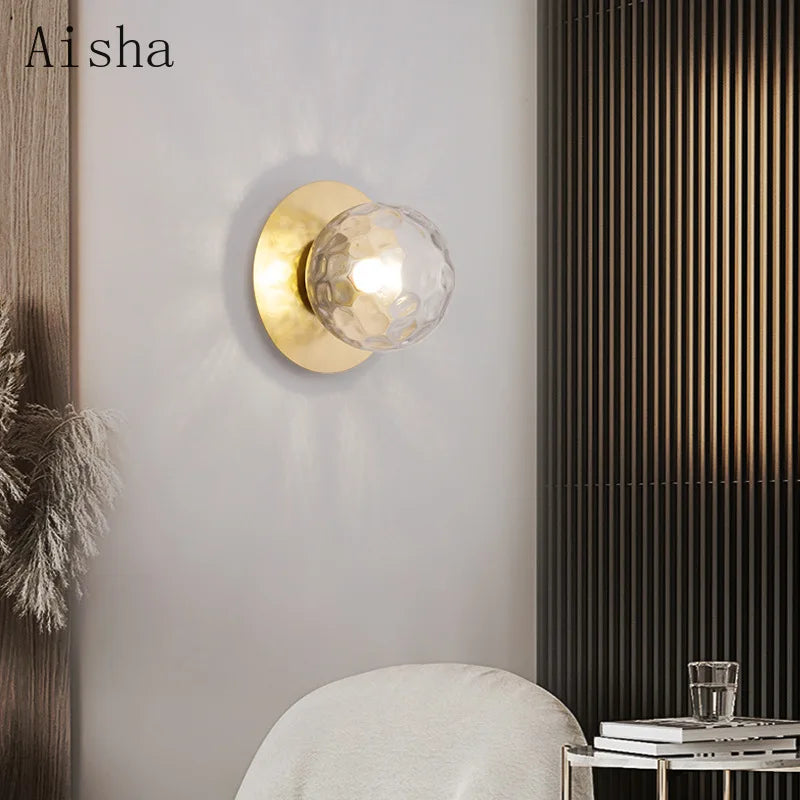 Nordic Gold Glass Ball Wall Sconce by Afralia™ for Living Room Background Wall