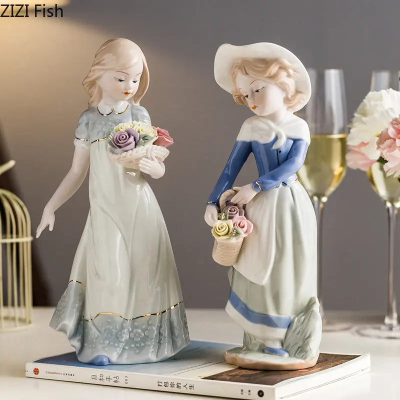 Afralia™ European Girl Ceramic Statue Decor - Modern Porcelain Figure Sculpture