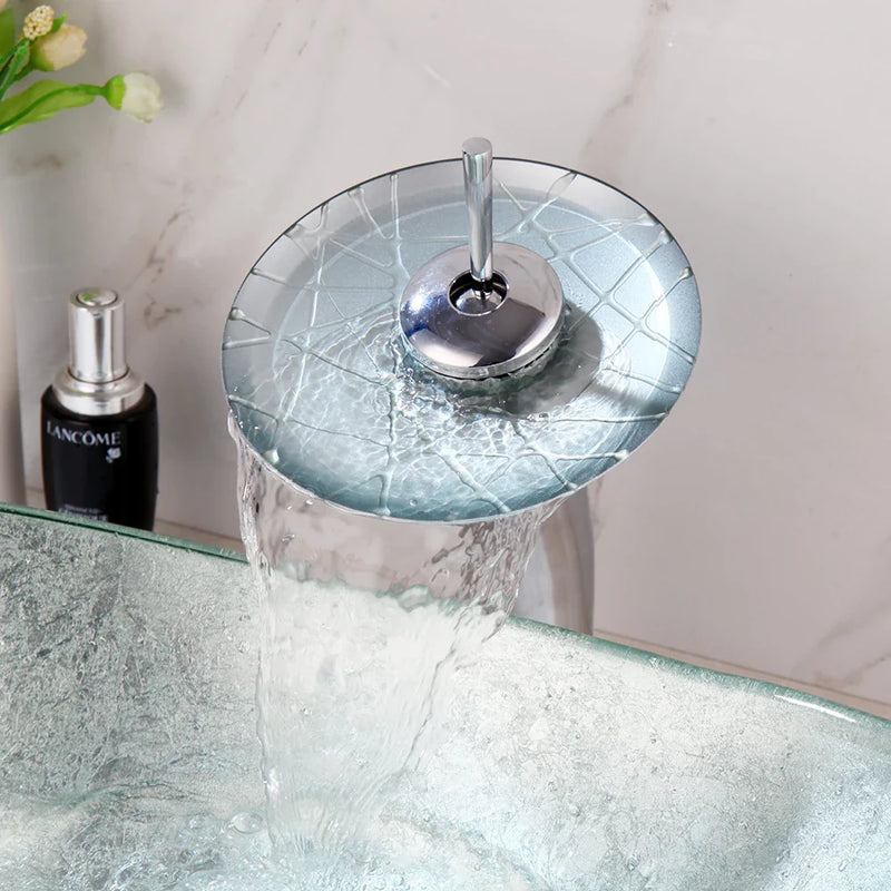 Afralia™ Silver Hand-Paint Art Glass Basin Sink Faucet Set for Bath Vanity