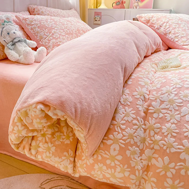 Afralia™ Flower Print Double Couple Duvet Cover - Full Queen Size Quilt Cover