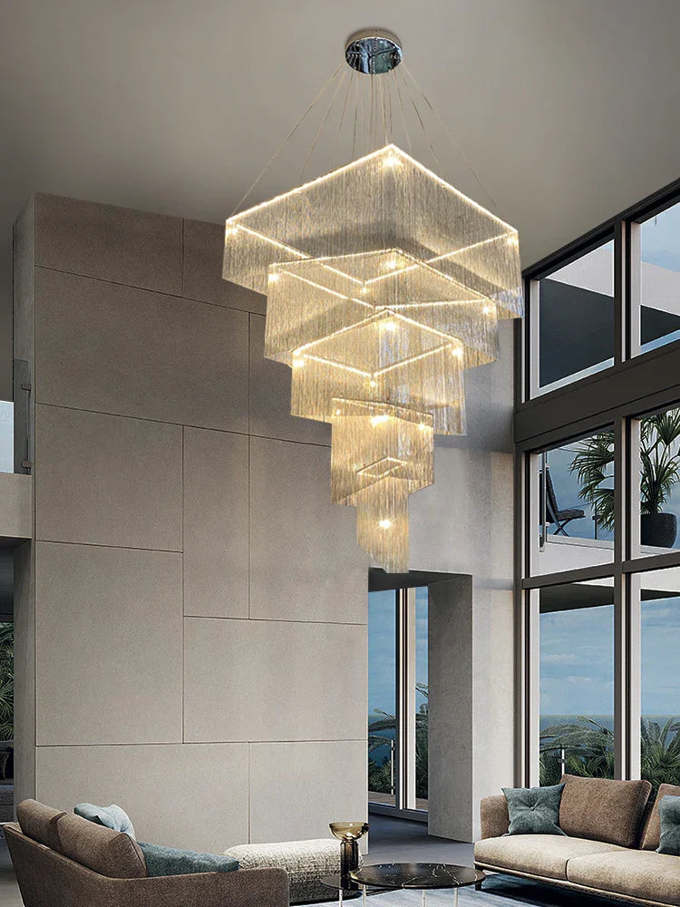 Afralia™ Modern Aluminum Chain Tassel Chandelier for Living Room Hotel, Artistic Large Size