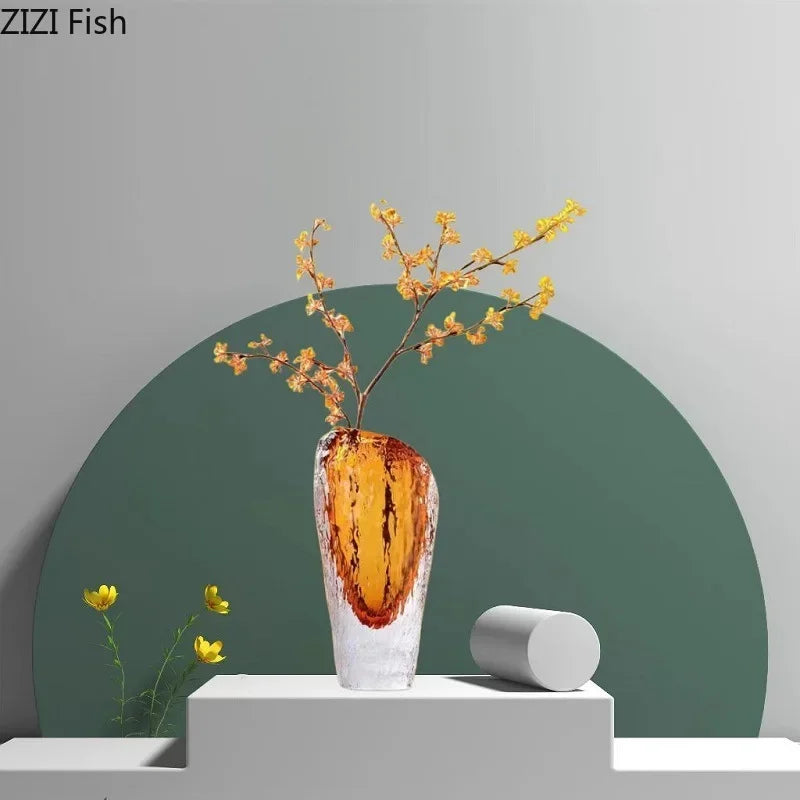 Afralia™ Amber Glass Vase: Table Decor, Flower Arrangement, Hydroponic Plant Pot